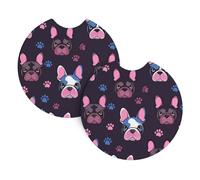 Mexpekil 2 Pack Car Coasters for Cup Holders with Anti-Slip Rubber Base Cute French Bulldog Absorbent Auto Coasters for Drinks Universal Car Accessories for Women Men