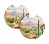 Mexpekil 2 Pack Car Coasters for Cup Holders with Anti-Slip Rubber Base Desert Cactus Absorbent Auto Coasters for Drinks Universal Car Accessories for Women Men