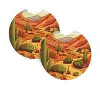 Mexpekil 2 Pack Car Coasters for Cup Holders with Anti-Slip Rubber Base Desert Cactus Nature Absorbent Auto Coasters for Drinks Universal Car Accessories for Women Men