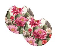Mexpekil 2 Pack Car Coasters for Cup Holders with Anti-Slip Rubber Base Flower Cactus Absorbent Auto Coasters for Drinks Universal Car Accessories for Women Men