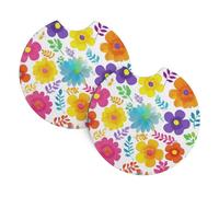 Mexpekil 2 Pack Car Coasters for Cup Holders with Anti-Slip Rubber Base Flowers Bright Colors Absorbent Auto Coasters for Drinks Universal Car Accessories for Women Men