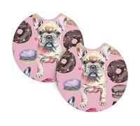 Mexpekil 2 Pack Car Coasters for Cup Holders with Anti-Slip Rubber Base French Bulldog Dessert Absorbent Auto Coasters for Drinks Universal Car Accessories for Women Men