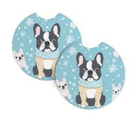 Mexpekil 2 Pack Car Coasters for Cup Holders with Anti-Slip Rubber Base French Bulldog Snow Absorbent Auto Coasters for Drinks Universal Car Accessories for Women Men