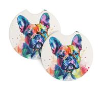 Mexpekil 2 Pack Car Coasters for Cup Holders with Anti-Slip Rubber Base French Bulldog Watercolor Absorbent Auto Coasters for Drinks Universal Car Accessories for Women Men
