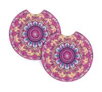 Mexpekil 2 Pack Car Coasters for Cup Holders with Anti-Slip Rubber Base Indian Pink Mandala Absorbent Auto Coasters for Drinks Universal Car Accessories for Women Men