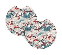 Mexpekil 2 Pack Car Coasters for Cup Holders with Anti-Slip Rubber Base Japanese Cherry Blossoms Absorbent Auto Coasters for Drinks Universal Car Accessories for Women Men