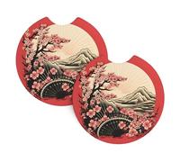 Mexpekil 2 Pack Car Coasters for Cup Holders with Anti-Slip Rubber Base Japanese Floral Mountain Absorbent Auto Coasters for Drinks Universal Car Accessories for Women Men