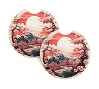 Mexpekil 2 Pack Car Coasters for Cup Holders with Anti-Slip Rubber Base Japanese Mountain Flower Absorbent Auto Coasters for Drinks Universal Car Accessories for Women Men
