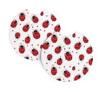 Mexpekil 2 Pack Car Coasters for Cup Holders with Anti-Slip Rubber Base Ladybug Absorbent Auto Coasters for Drinks Universal Car Accessories for Women Men