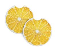 Mexpekil 2 Pack Car Coasters for Cup Holders with Anti-Slip Rubber Base Lemon Yellow Absorbent Auto Coasters for Drinks Universal Car Accessories for Women Men