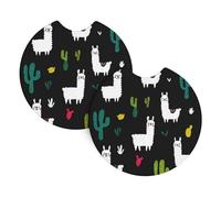 Mexpekil 2 Pack Car Coasters for Cup Holders with Anti-Slip Rubber Base Llama Cactus Absorbent Auto Coasters for Drinks Universal Car Accessories for Women Men