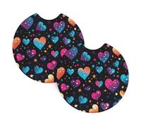 Mexpekil 2 Pack Car Coasters for Cup Holders with Anti-Slip Rubber Base Neon Stars Hearts Absorbent Auto Coasters for Drinks Universal Car Accessories for Women Men
