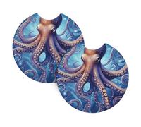Mexpekil 2 Pack Car Coasters for Cup Holders with Anti-Slip Rubber Base Octopus Blue Art Absorbent Auto Coasters for Drinks Universal Car Accessories for Women Men