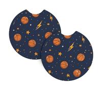 Mexpekil 2 Pack Car Coasters for Cup Holders with Anti-Slip Rubber Base Orange Basketball Stars Absorbent Auto Coasters for Drinks Universal Car Accessories for Women Men
