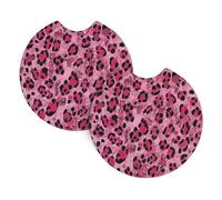 Mexpekil 2 Pack Car Coasters for Cup Holders with Anti-Slip Rubber Base Pink Glitter Leopard Print Absorbent Auto Coasters for Drinks Universal Car Accessories for Women Men