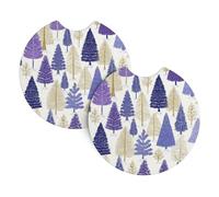 Mexpekil 2 Pack Car Coasters for Cup Holders with Anti-Slip Rubber Base Purple Yellow Fir Trees Absorbent Auto Coasters for Drinks Universal Car Accessories for Women Men