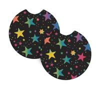 Mexpekil 2 Pack Car Coasters for Cup Holders with Anti-Slip Rubber Base Rainbow Stars Galaxy Absorbent Auto Coasters for Drinks Universal Car Accessories for Women Men