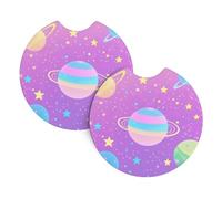 Mexpekil 2 Pack Car Coasters for Cup Holders with Anti-Slip Rubber Base Rainbow Stars Planets Cute Absorbent Auto Coasters for Drinks Universal Car Accessories for Women Men