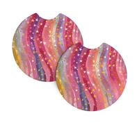 Mexpekil 2 Pack Car Coasters for Cup Holders with Anti-Slip Rubber Base Rainbow Wave Stars Absorbent Auto Coasters for Drinks Universal Car Accessories for Women Men