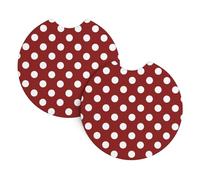 Mexpekil 2 Pack Car Coasters for Cup Holders with Anti-Slip Rubber Base Red Polka Dots Absorbent Auto Coasters for Drinks Universal Car Accessories for Women Men