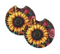 Mexpekil 2 Pack Car Coasters for Cup Holders with Anti-Slip Rubber Base Sunflower Rose Tiger Print Absorbent Auto Coasters for Drinks Universal Car Accessories for Women Men