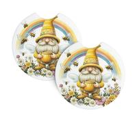 Mexpekil 2 Pack Car Coasters for Cup Holders with Anti-Slip Rubber Base Yellow Gnome Floral Bee Absorbent Auto Coasters for Drinks Universal Car Accessories for Women Men