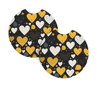 Mexpekil 2 Pack Car Coasters for Cup Holders with Anti-Slip Rubber Base Yellow Heart Valentine Absorbent Auto Coasters for Drinks Universal Car Accessories for Women Men