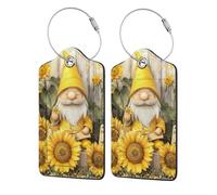 Mexpekil 2 Pack Luggage Tags with Stainless Steel Rings Leather Suitcase Tags Garden Gnome Sunflowers Wood Travel Luggage Identifier Privacy Protection Name Tag Labels for Baggage Handbag Bags