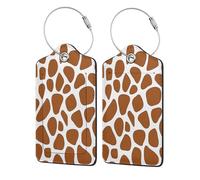 Mexpekil 2 Pack Luggage Tags with Stainless Steel Rings Leather Suitcase Tags Giraffe Skin Pattern Travel Luggage Identifier Privacy Protection Name Tag Labels for Baggage Handbag Bags