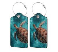 Mexpekil 2 Pack Luggage Tags with Stainless Steel Rings Leather Suitcase Tags Sea Turtle Turquoise Ocean Travel Luggage Identifier Privacy Protection Name Tag Labels for Baggage Handbag Bags