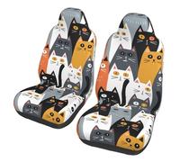 Mexpekil 2PCS Universal Car Seat Covers, Polyester, Cute Cats Face Design, Multicolor, Front Seat, Car, Jeep, Truck, Van, RV, SUV, Seat Cover