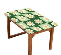 Mexpekil 4ft Outdoor Picnic Table Cover, Retro Daisy Flower Plaid Waterproof Wipeable Tablecloths with Elastic Edges for Camping, Garden, Patio Fit 122 x 76 cm