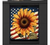 Mexpekil 4th Of July American Flag Sunflower Dishwasher Magnet Cover 21x26 in, Decorative Waterproof Dishwasher Magnetic Cover Sticker for Kitchen Appliances