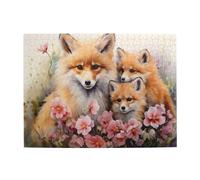 Mexpekil 500 Pieces Jigsaw Puzzles Lovely Fox Family Flowers Puzzles For Adults, Wood Puzzle Educational Game Jigsaws Gift For Men Women Mother Father