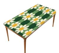 Mexpekil 5ft Rectangular Tablecloth, Fitted Table Cover with Elastic Edged, Retro Plaid Daisy Flower Rectangle Waterproof Table Cloth for Dining Picnic Party