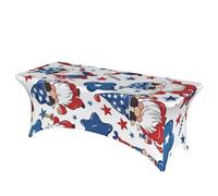 Mexpekil 6ft Fitted Tablecloth With Elastic 4th Of July Usa Gnome Spandex Rectangular Table Covers Stretch Table Cloth For Banquet Party Birthday Wedding Outdoor Picnic