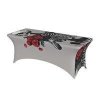 Mexpekil 6ft Fitted Tablecloth With Elastic Skeletal Red Rose Romantic Spandex Rectangular Table Covers Stretch Table Cloth For Banquet Party Birthday Wedding Outdoor Picnic