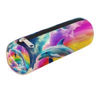 Mexpekil Abstract Art Dolphin Jumping Rainbow Pencil Case for Girls Boys Stationery Pouch Organiser Small School Supply Bag for Students Office