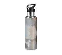 Mexpekil Abstract Beige Grey Art Texture Water Bottles 600ml Insulated Stainless Steel Water Bottle with Straw Leakproof Vacuum Flask for Kids Adults