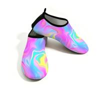 Mexpekil Abstract Colorful Rainbow Beach Water Shoes Women Men Non-Slip Barefoot Swim Shoes Quick Dry Aqua Socks Breathable Water Socks for Pool Surf (3-4)