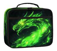 Mexpekil Abstract Green Fire Dragon Kids Lunch Bag, Insulated Lunch Box for Boys Girls, Leakproof Thermal Lunch Tote Cooler Bag for School Work