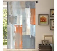 Mexpekil Abstract Orange Grey White Beige Art Voile Curtains 84 Drop, Semi Sheer Curtains for Living Room Bedroom Home Kitchen, 55 inches Wide, 1 Panel