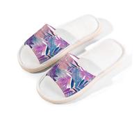Mexpekil Abstract Pink Tropical Leaf Linen Slippers for Women Men Non-Slip House Shoes Open Toe Summer Sliders Slip on Indoor Outdoor Slipper (7-8)