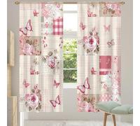 Mexpekil Abstract Rose Butterfly Plaid Patchwork Pattern Voile Curtains 78 Drop Pair, Semi Sheer Curtains for Living Room Bedroom Home Kitchen, 55 inches Wide, 2 Panels