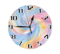 Mexpekil Abstract Swirl Texture Round Wall Clock, Rainbow Silent Non-ticking Battery Operated Decor Clocks for Kitchen Living Room Bedroom Desktop Stand Clock Art 25cm