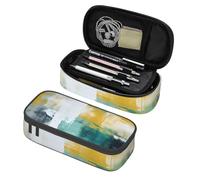 Mexpekil Abstract Yellow Blue Pencil Case for Girls Boys with Compartments Large Pen Organizer Bag Zipper Multi-Use Pouch for School Supplies, Makeup Cosmetics, Kids, Adults