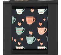 Mexpekil Adorable Coffee Cup Love Heart Dishwasher Magnet Cover 21x26 in, Decorative Waterproof Dishwasher Magnetic Cover Sticker for Kitchen Appliances