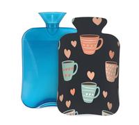 Mexpekil Adorable Coffee Cup Love Heart Hot Water Bottle with Cover, 2L PVC Hot Water Bag for Pain Relief, Feet, Back, Warmth