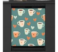 Mexpekil Adorable Coffee Cups Themed Dishwasher Magnet Cover 21x26 in, Decorative Waterproof Dishwasher Magnetic Cover Sticker for Kitchen Appliances