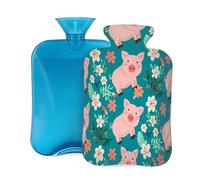 Mexpekil Adorable Pig Animal Flower Hot Water Bottle with Cover, 2L PVC Hot Water Bag for Pain Relief, Feet, Back, Warmth